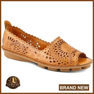 Leather Slip-On Wedge Loafers, Open Toe, Walking Shoes